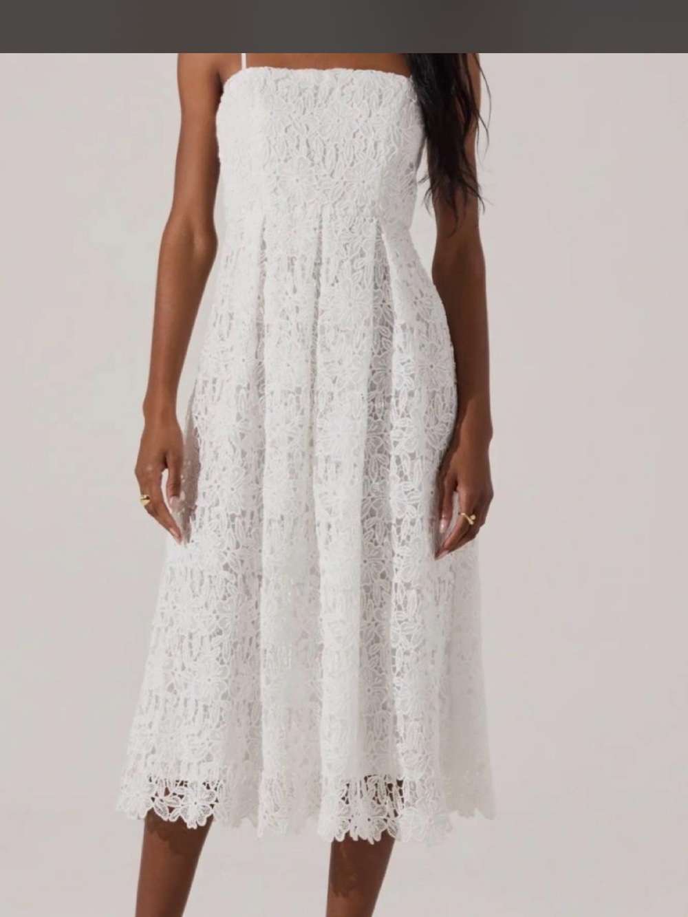 ASTR White Strapless Lace Midi Dress